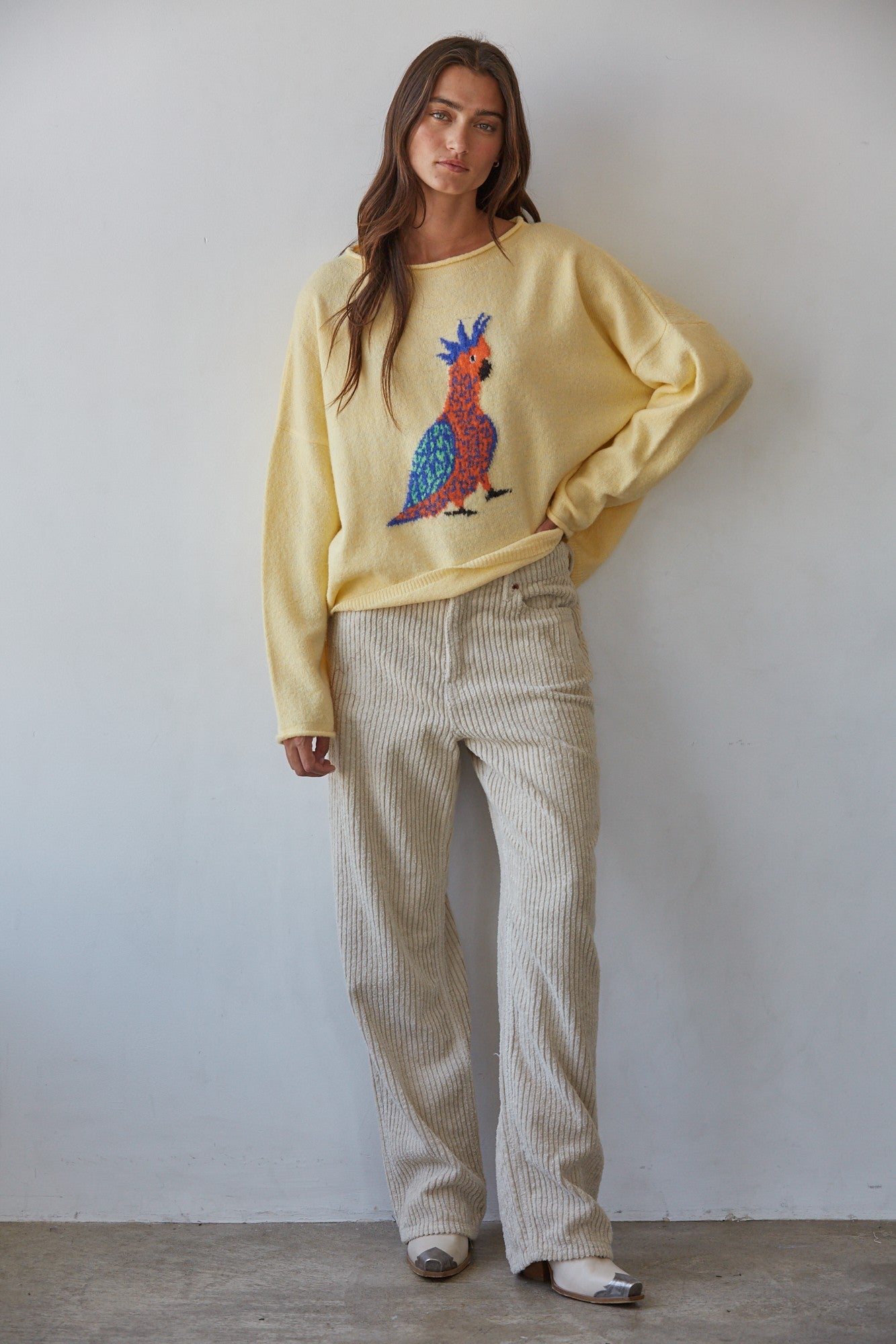 Plume Cockatoo Intarsia Sweater in Creamy Yellow - product photo 2