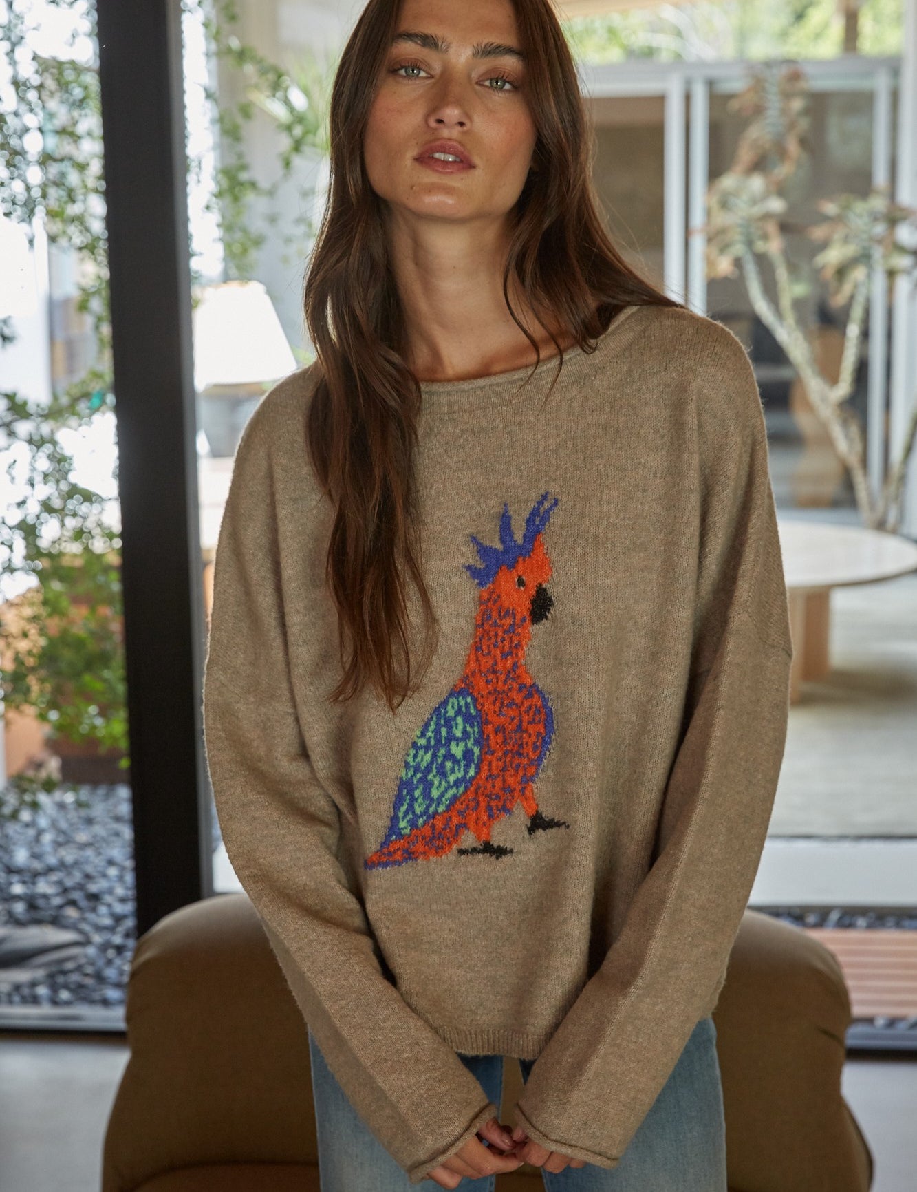 Plume Cockatoo Intarsia Sweater in Taupe - product photo 1