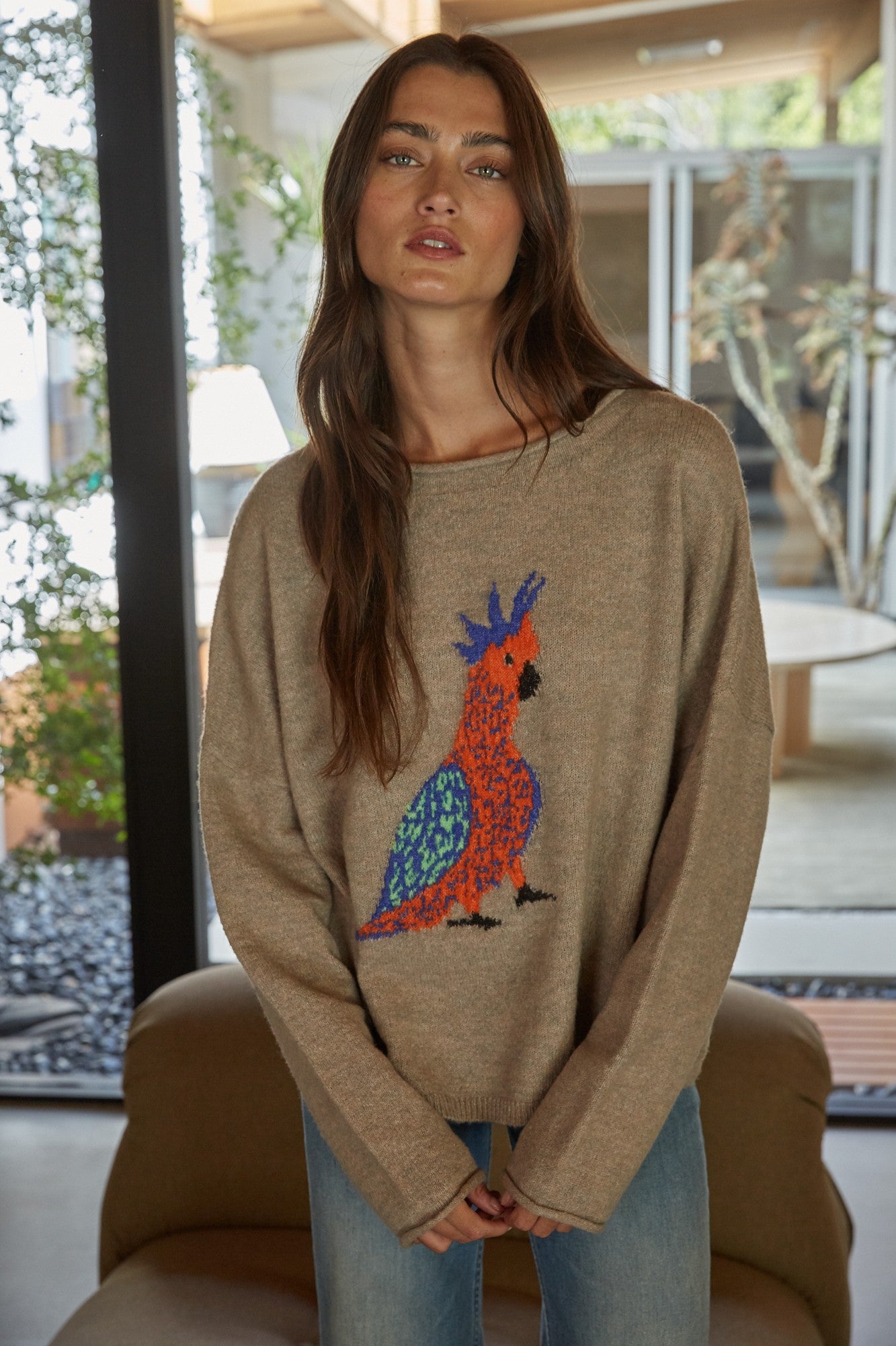 Plume Cockatoo Intarsia Sweater in Taupe - product photo 1