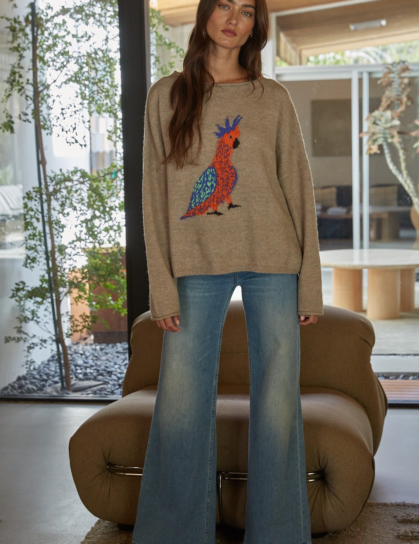 Plume Cockatoo Intarsia Sweater in Taupe - product photo 2