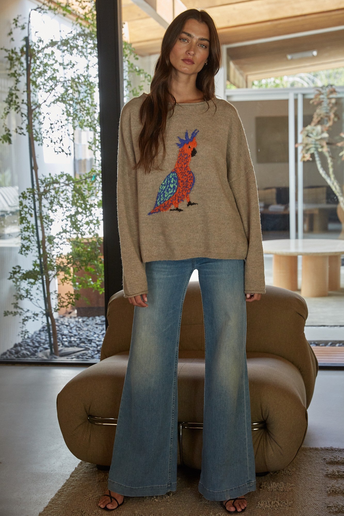 Plume Cockatoo Intarsia Sweater in Taupe - product photo 2