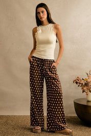 Point Taken Polka Dot Pull-On Pants - Brown White