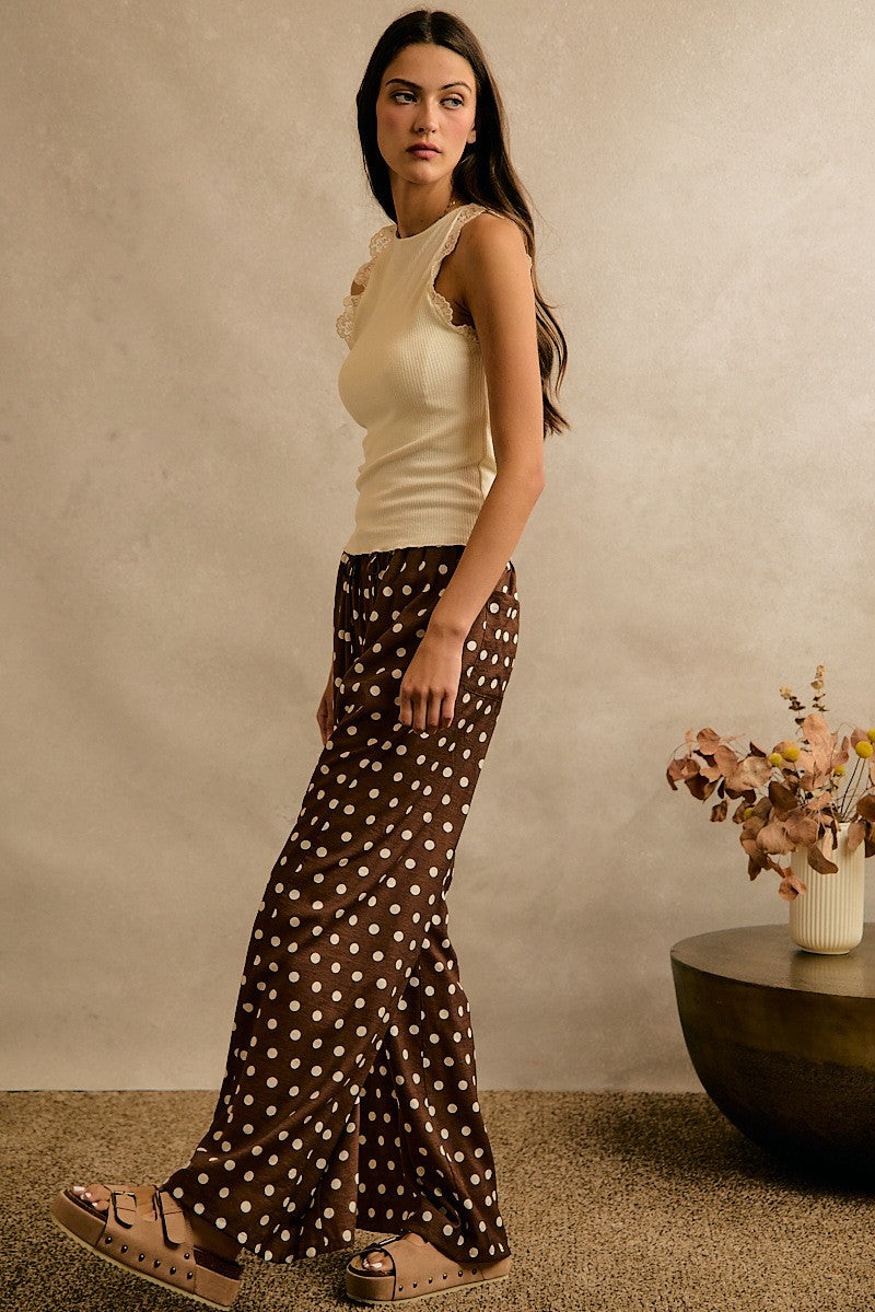 Point Taken Polka Dot Pull-On Pants - Brown White