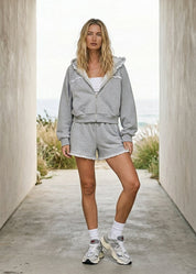 Polka Dot Ruffle Trim Zip - Up Hoodie - Westly