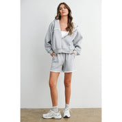 Polka Dot Ruffle Trim Zip - Up Hoodie - Westly