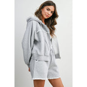 Polka Dot Ruffle Trim Zip - Up Hoodie - Westly