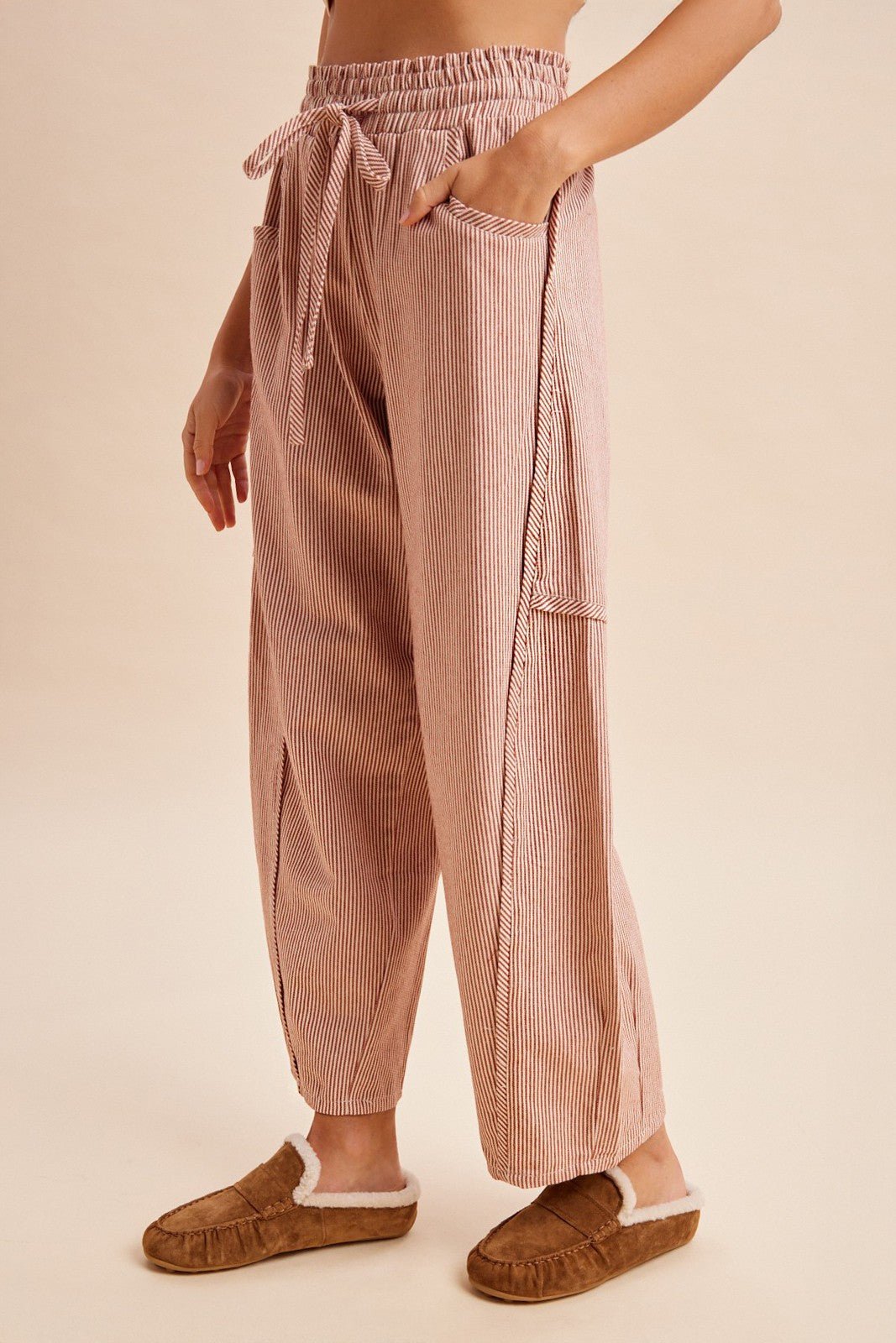 Porter Striped Linen-Blend Barrel Pants - Westly
