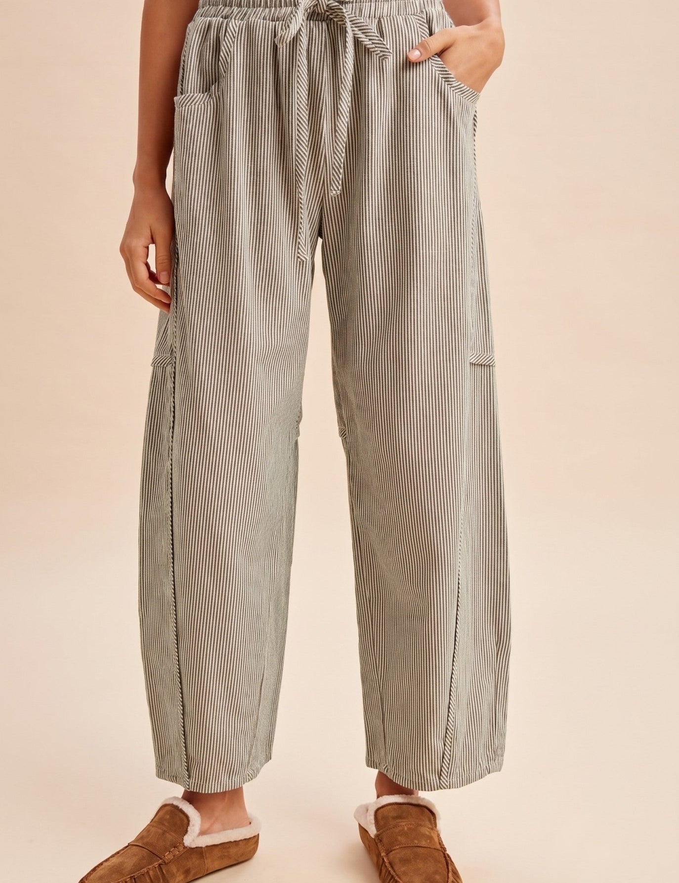 Porter Striped Linen-Blend Barrel Pants - Westly