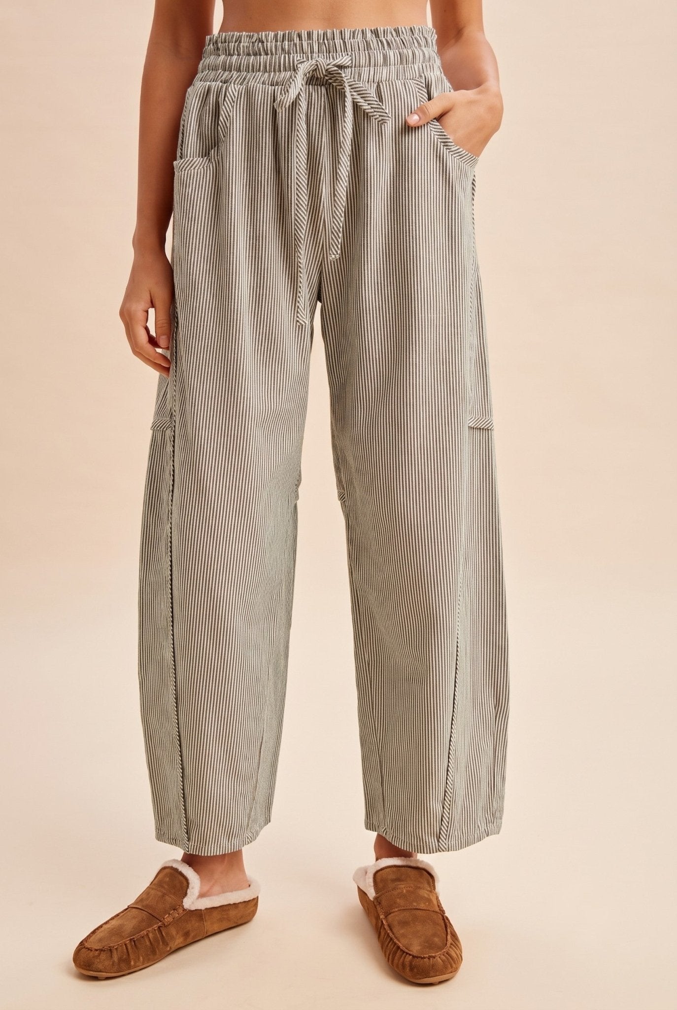 Porter Striped Linen-Blend Barrel Pants - Westly