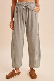 Porter Striped Linen-Blend Barrel Pants - Westly