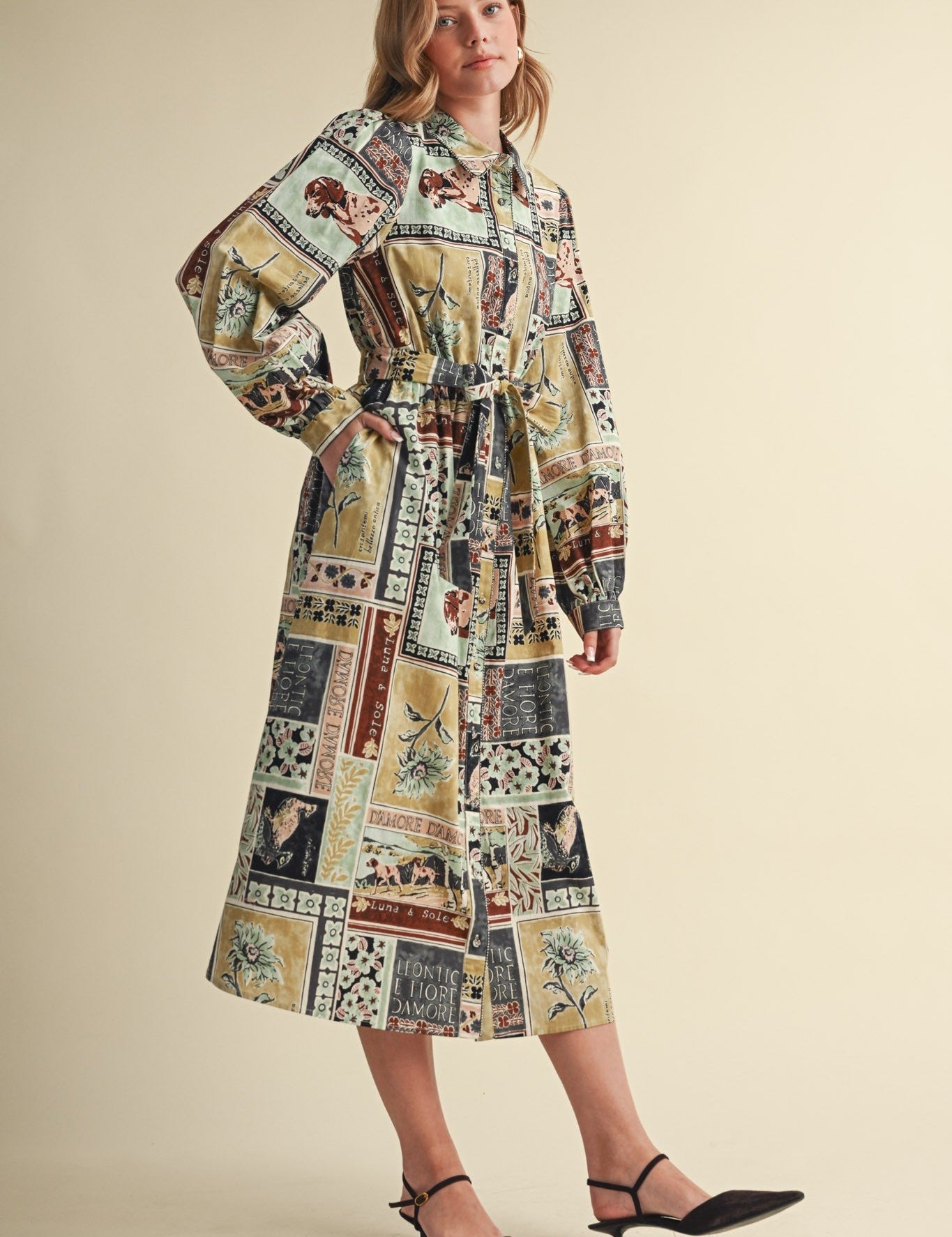 Portobello Road Belted Patchwork Print Midi Dress - Westly