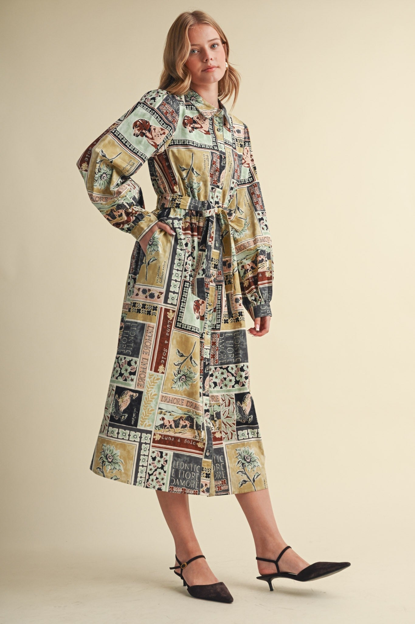 Portobello Road Belted Patchwork Print Midi Dress - Westly