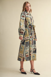 Portobello Road Belted Patchwork Print Midi Dress - Westly
