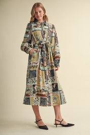 Portobello Road Belted Patchwork Print Midi Dress - Westly