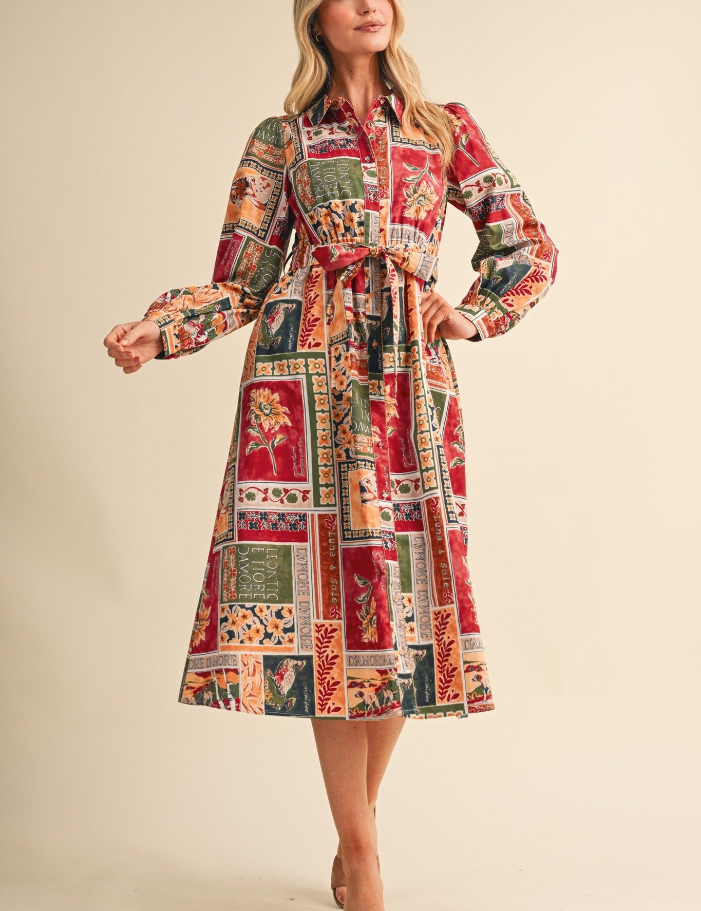 Portobello Road Belted Patchwork Print Midi Dress - Westly