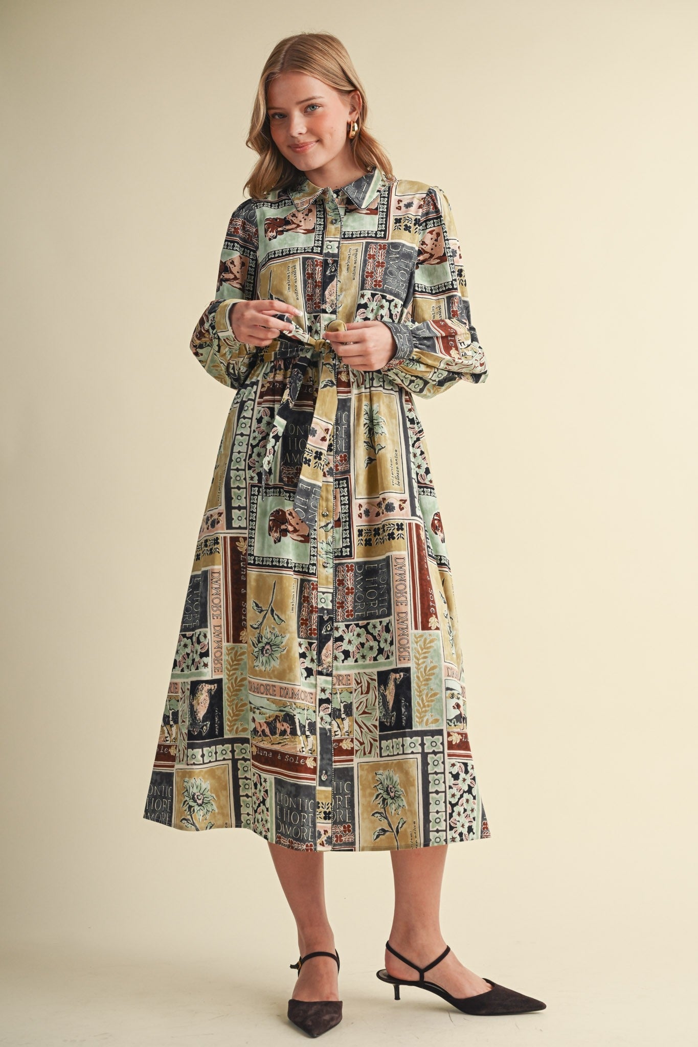 Portobello Road Belted Patchwork Print Midi Dress - Westly