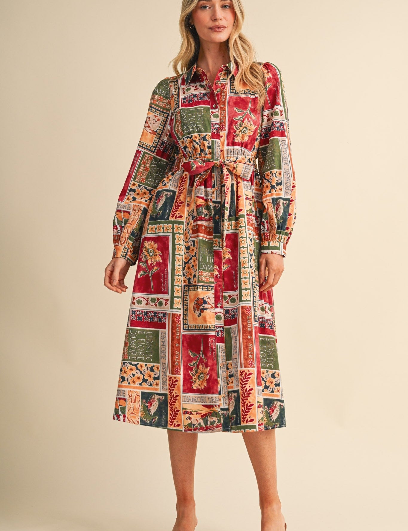 Portobello Road Belted Patchwork Print Midi Dress - Westly