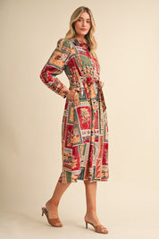 Portobello Road Belted Patchwork Print Midi Dress - Westly