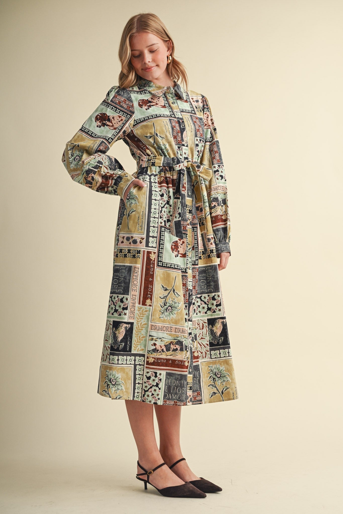 Portobello Road Belted Patchwork Print Midi Dress - Westly