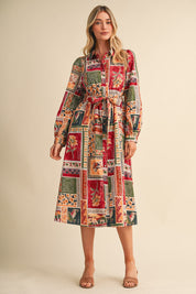 Portobello Road Belted Patchwork Print Midi Dress in Amber Multi, photo 2