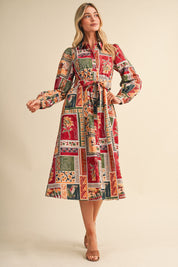 Portobello Road Belted Patchwork Print Midi Dress in Amber Multi, photo 3