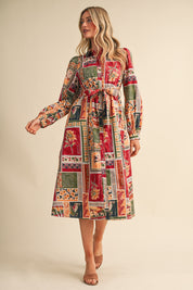 Portobello Road Belted Patchwork Print Midi Dress in Amber Multi, photo 4
