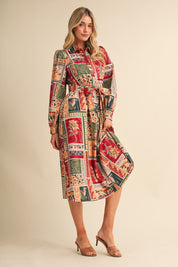 Portobello Road Belted Patchwork Print Midi Dress in Amber Multi, photo 5