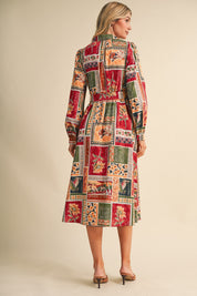 Portobello Road Belted Patchwork Print Midi Dress in Amber Multi, photo 7