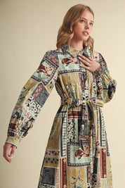 Portobello Road Belted Patchwork Print Midi Dress in Ash Grey Multi, photo 1