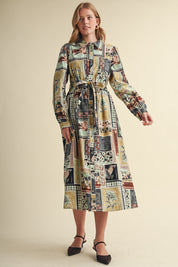 Portobello Road Belted Patchwork Print Midi Dress in Ash Grey Multi, photo 2