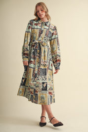 Portobello Road Belted Patchwork Print Midi Dress in Ash Grey Multi, photo 3