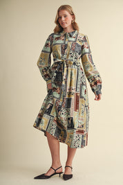 Portobello Road Belted Patchwork Print Midi Dress in Ash Grey Multi, photo 5