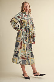 Portobello Road Belted Patchwork Print Midi Dress in Ash Grey Multi, photo 6