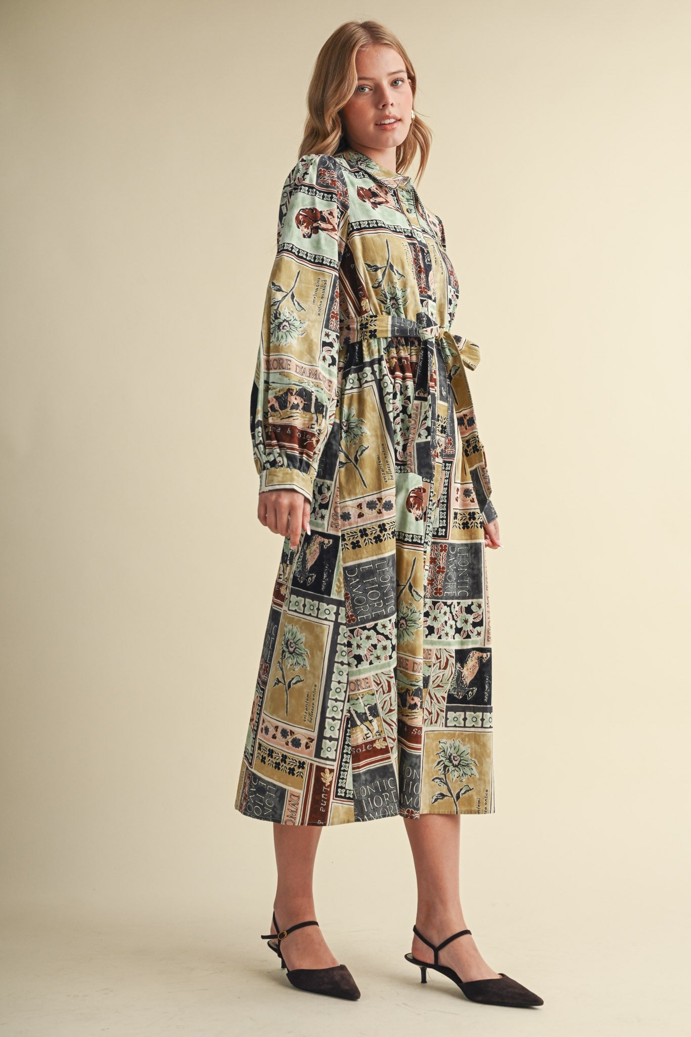 Portobello Road Belted Patchwork Print Midi Dress in Ash Grey Multi, photo 9