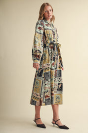 Portobello Road Belted Patchwork Print Midi Dress in Ash Grey Multi, photo 9