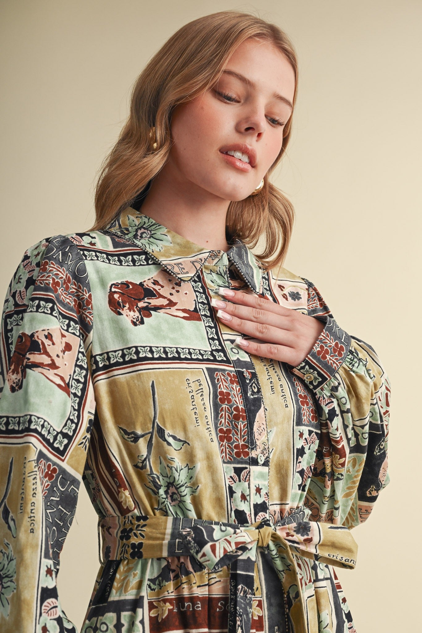 Portobello Road Belted Patchwork Print Midi Dress in Ash Grey Multi, photo 11