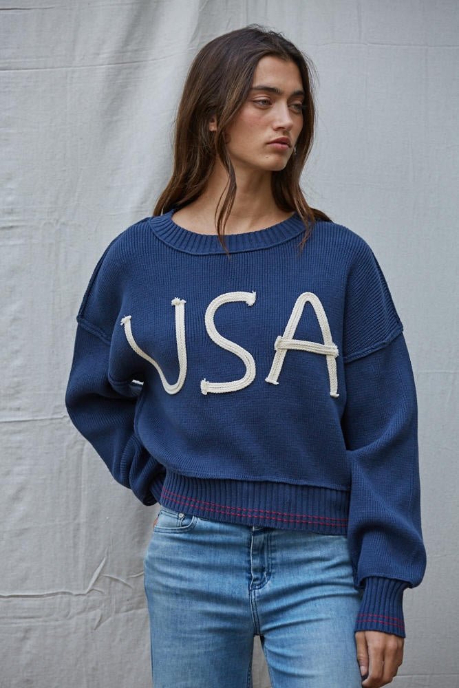 Portside Embroidered USA Sweater - Westly