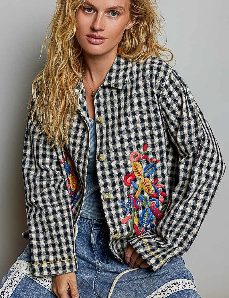 Posy Embroidered Gingham Jacket - Westly