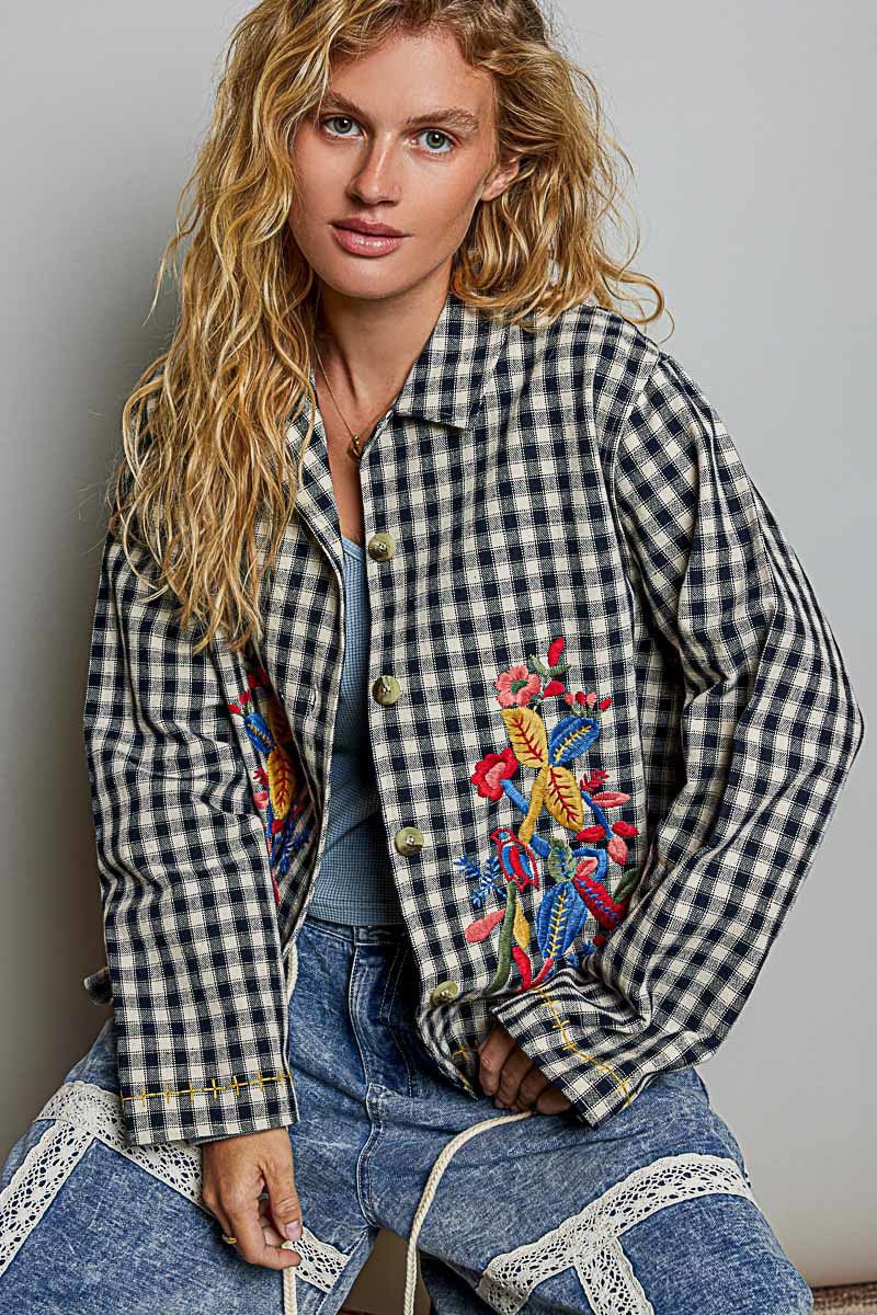 Posy Embroidered Gingham Jacket - Westly
