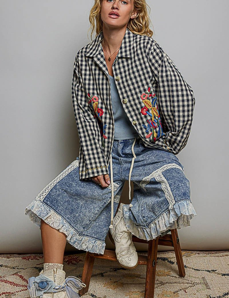 Posy Embroidered Gingham Jacket - Westly
