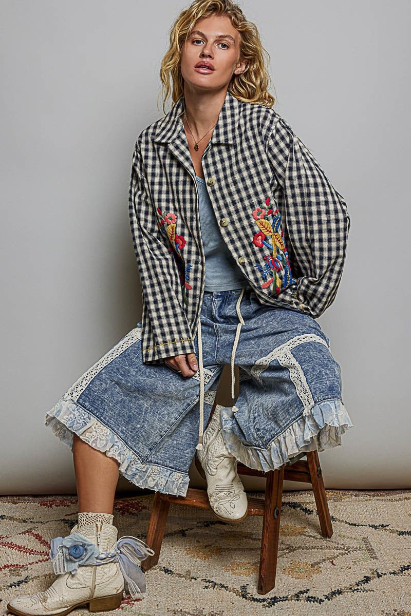 Posy Embroidered Gingham Jacket - Westly