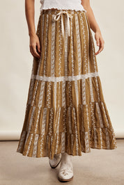 Prairie Thread Embroidered Maxi Skirt in Golden Brown - product photo 1