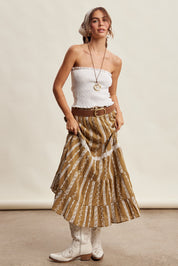 Prairie Thread Embroidered Maxi Skirt in Golden Brown - product photo 9