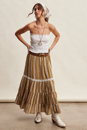 Prairie Thread Embroidered Maxi Skirt in Golden Brown - product photo 10