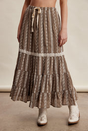 Prairie Thread Embroidered Maxi Skirt in Mocha - product photo 2
