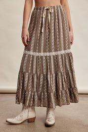 Prairie Thread Embroidered Maxi Skirt in Mocha - product photo 3