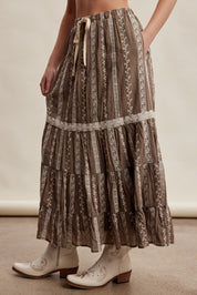 Prairie Thread Embroidered Maxi Skirt in Mocha - product photo 4