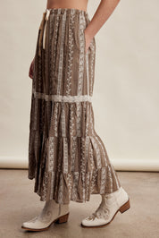 Prairie Thread Embroidered Maxi Skirt in Mocha - product photo 5