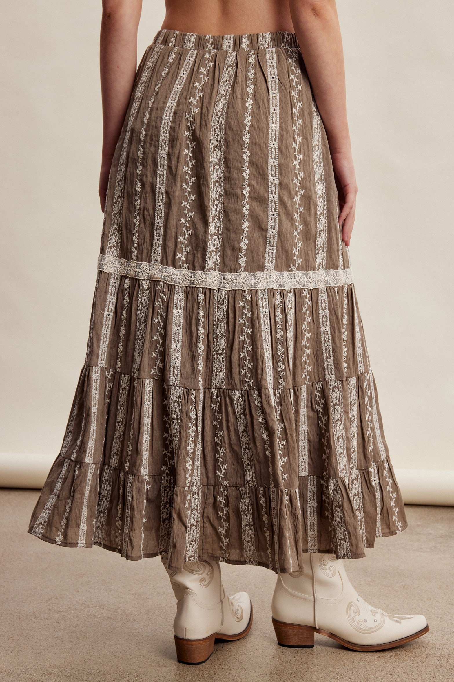 Prairie Thread Embroidered Maxi Skirt in Mocha - product photo 7