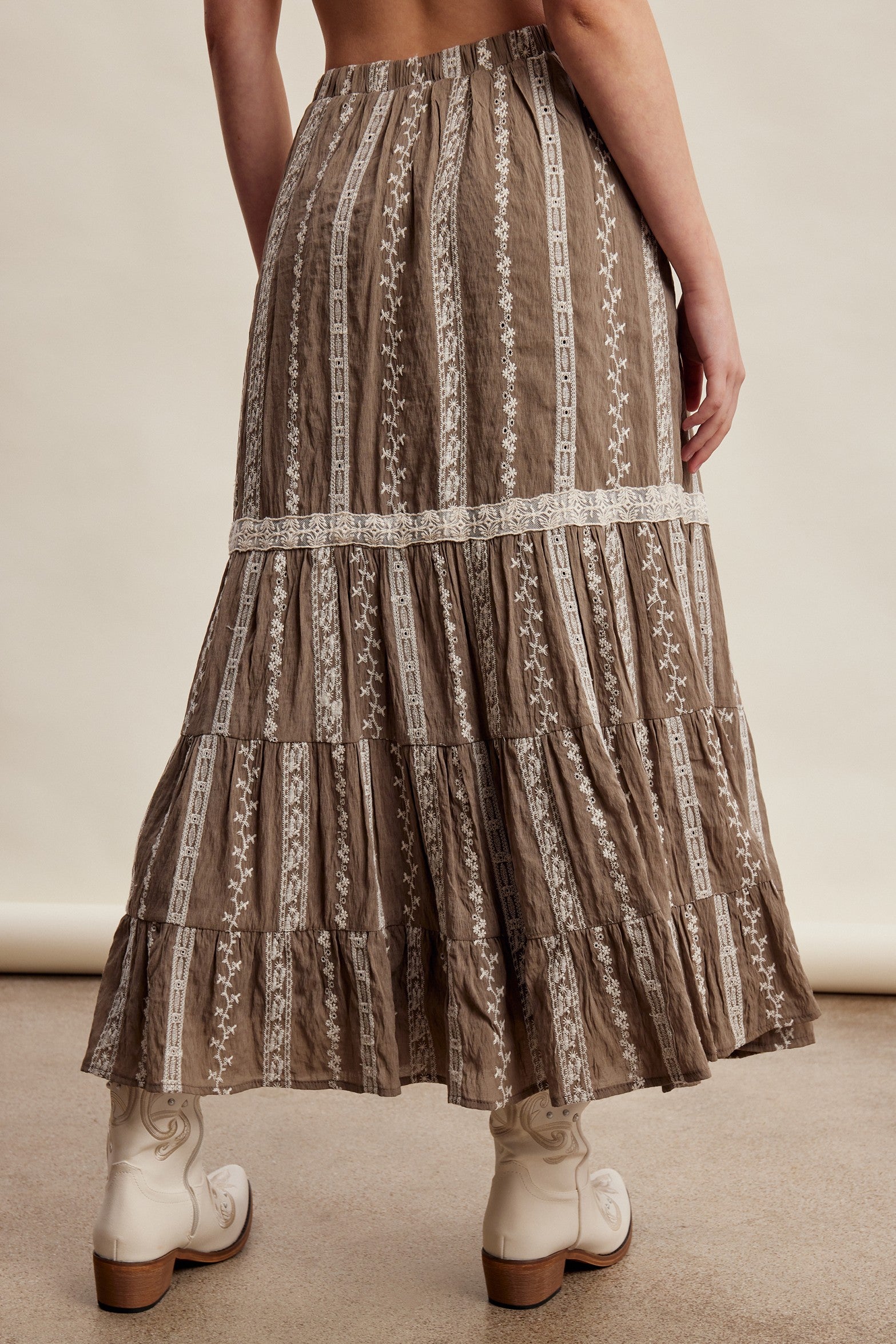 Prairie Thread Embroidered Maxi Skirt in Mocha - product photo 8